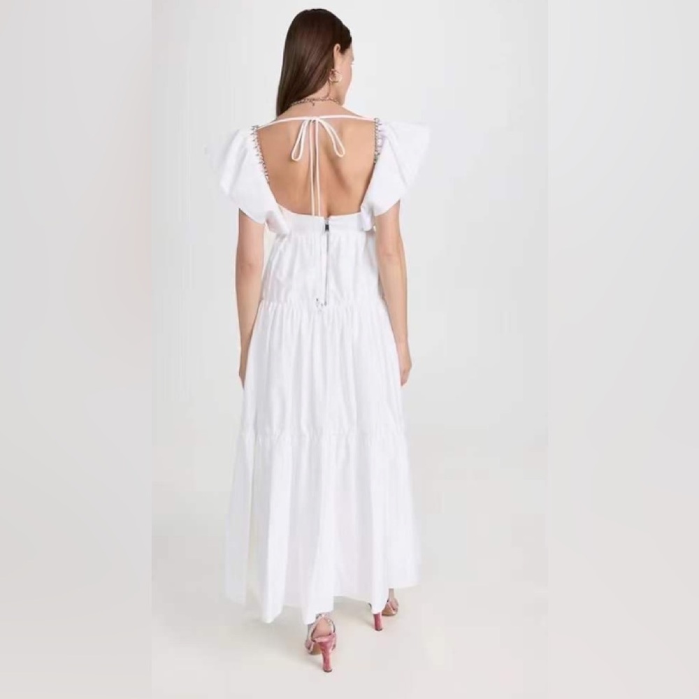 AREA Crystal Trim Poplin Midi Dress - Picture 2 of 2